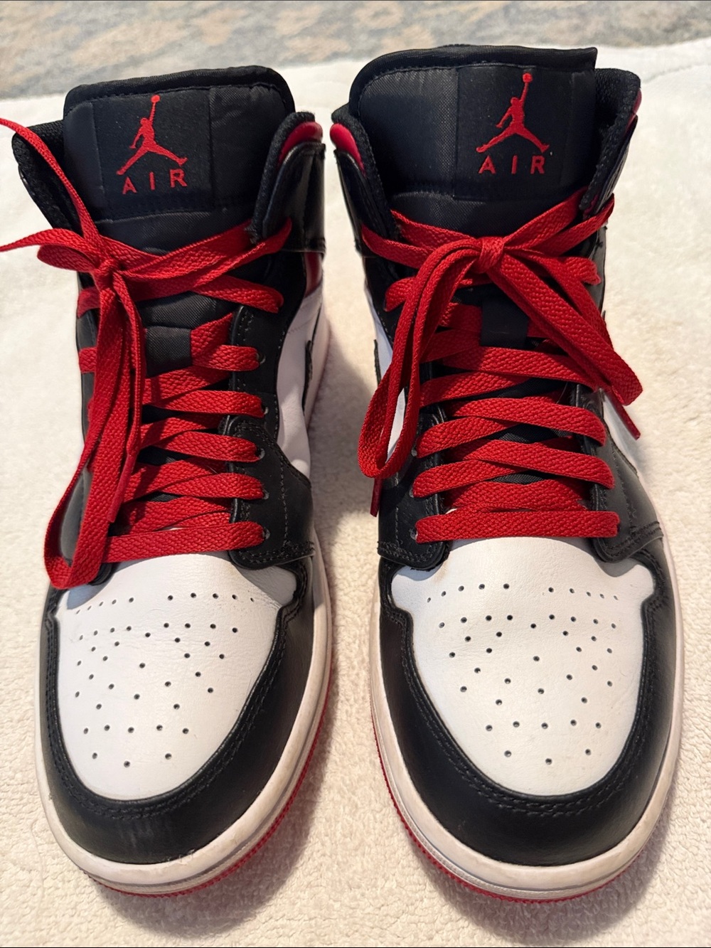 Jordan Men’s High-Top Sneakers in Black, White & Red
